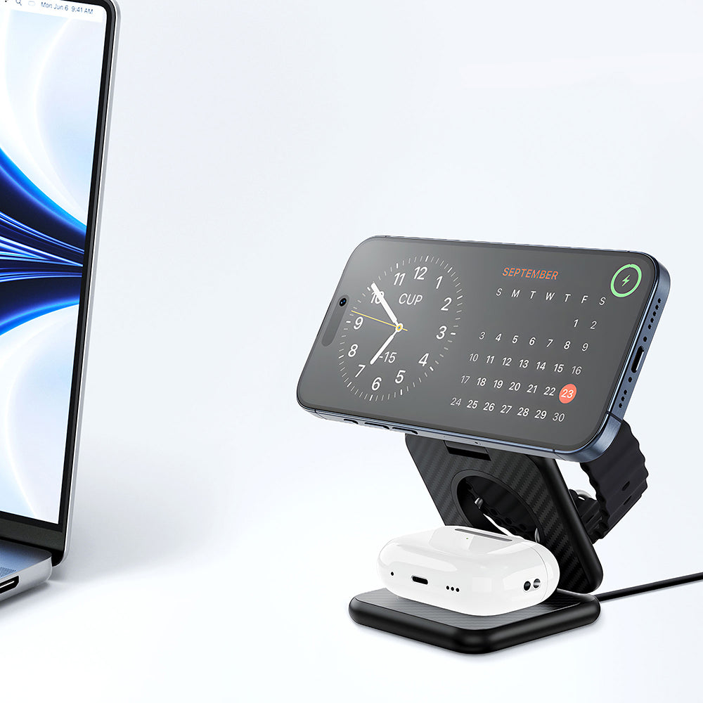 Wiwu Wi-W035 3 in 1 Magnetik Hızlı Şarj Özellikli Aramid Fiber 15W Kablosuz Şarj Standı Wiwu Wi-W035 3 in 1 Magnetik Hızlı Şarj Özellikli Aramid Fiber 15W Kablosuz Şarj Standı